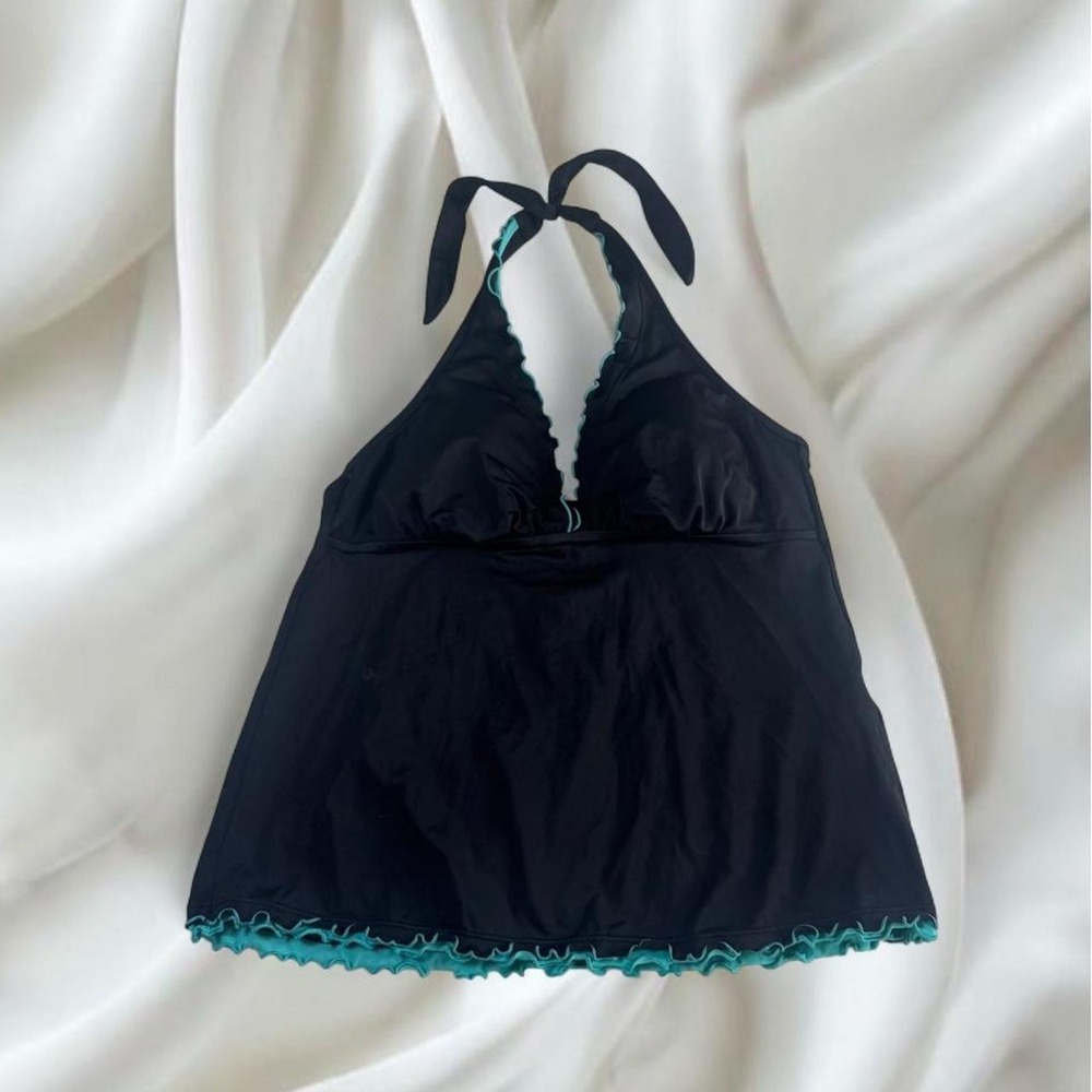 Jamaica‎ Bay teal black ruffle halter babydoll top y2k vintage fairy boho